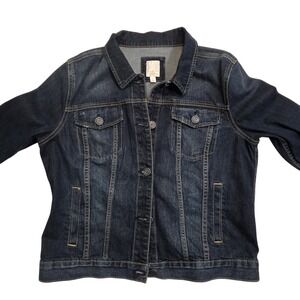 Trucker Style Y2K Large Denim Jean Jacket Dark Wash Grunge Gorpore Granola Cabin